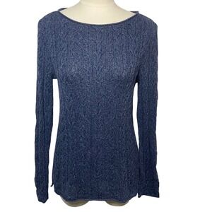 Lauren Ralph Lauren Blue Cable Knit Sweater Cotton Boatneck Preppy Women M